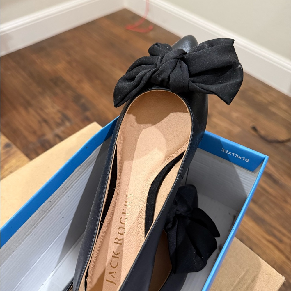 Jack Rogers Black Bow Pointed Ballet Flats - Black